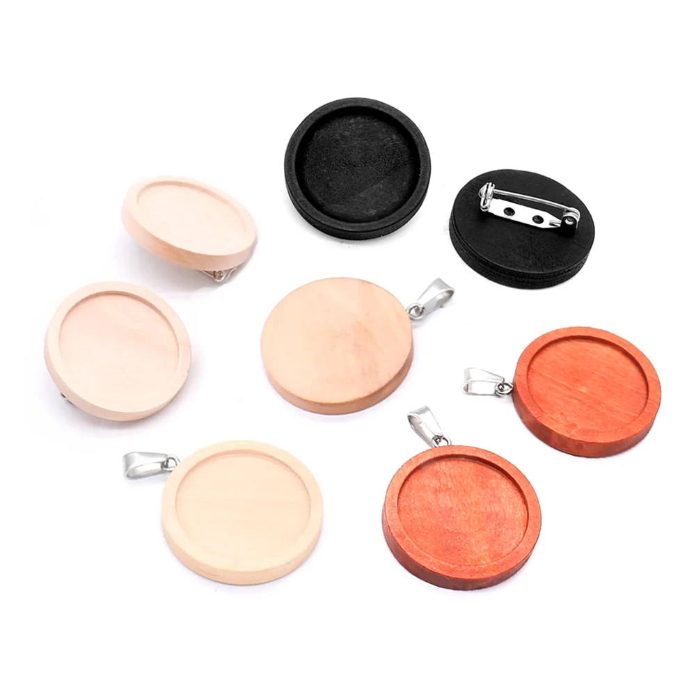 

10pcs Blank Wood Black Inlaid Cabochon Embossed Base Trays Fit 25mm Stainless Steel Pinback Pendants for DIY Jewelry Making