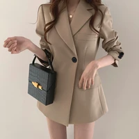 aelegantmis autumn korean long women blazer jacket office lady casual slim suit blazers coat solid work female outerwear 2022