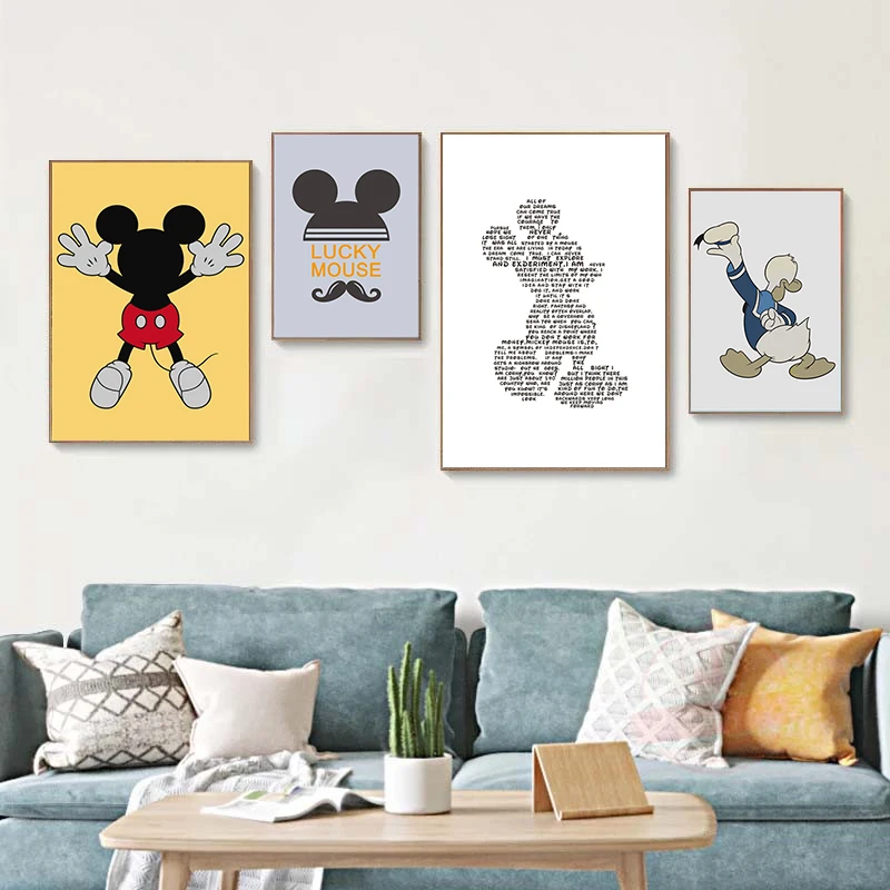 

Disney Cartoon Canvas Paintings Winnie The Pooh Donald Duck Mickey Mouse Posters and Print Wall Art Pictures for Home Decoration