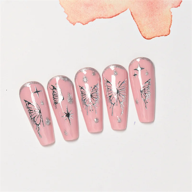 

Holographic Butterfly Nail Stickers Silver Chrome Effect Laser Star Moon Sliders For Nail Art Decoration Adhesive Decal Manicure