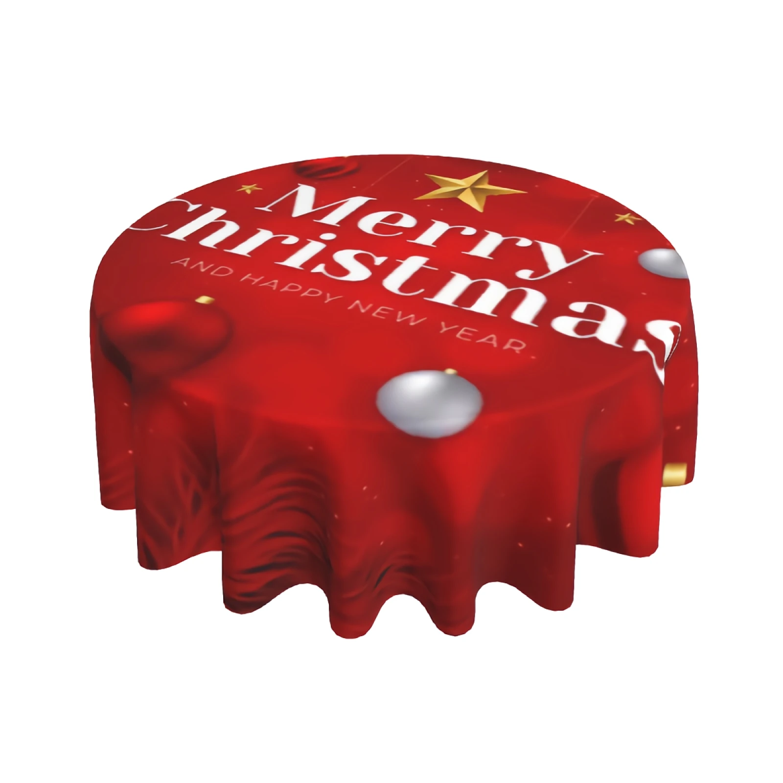 

Red Xmas Tree Balls Table Cloth with Dust-Proof Wrinkle Resistant Waterproof Decorative Table Cover