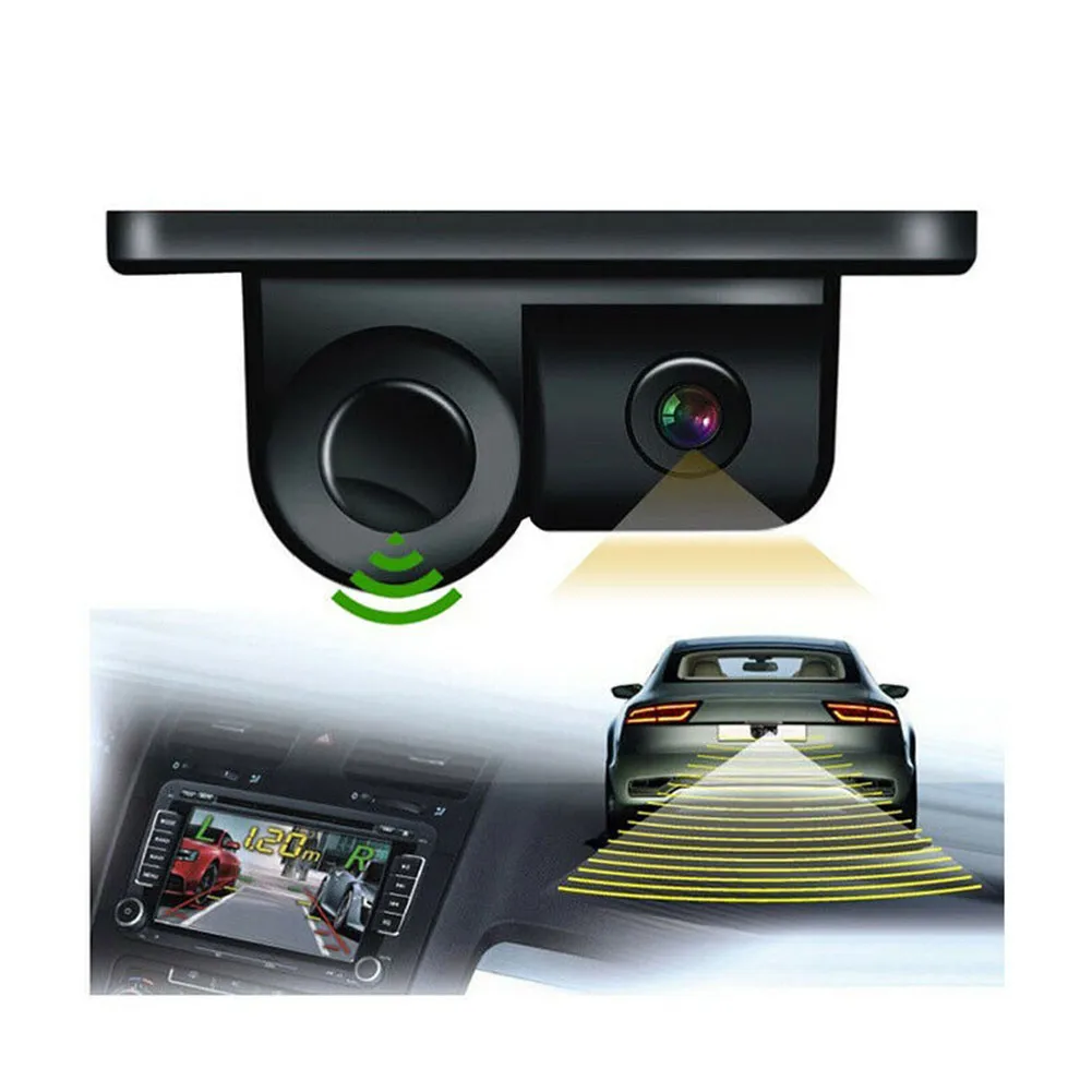 

2 IN 1 Video Parking Sensor Car Reverse Backup Rear View Camera With Automatic Parking 1 Detector Sensors For Universal