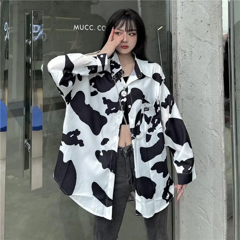 Женская шифоновая рубашка с коровьим принтом повседневный Свободный Топ на