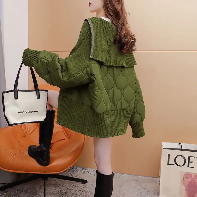 

Oversized Vintage Winter Jacket Women Sweater Patchwork Cardigans Long Sleeve Knitted Coats Warm Korean Fashion Cotton Jacket