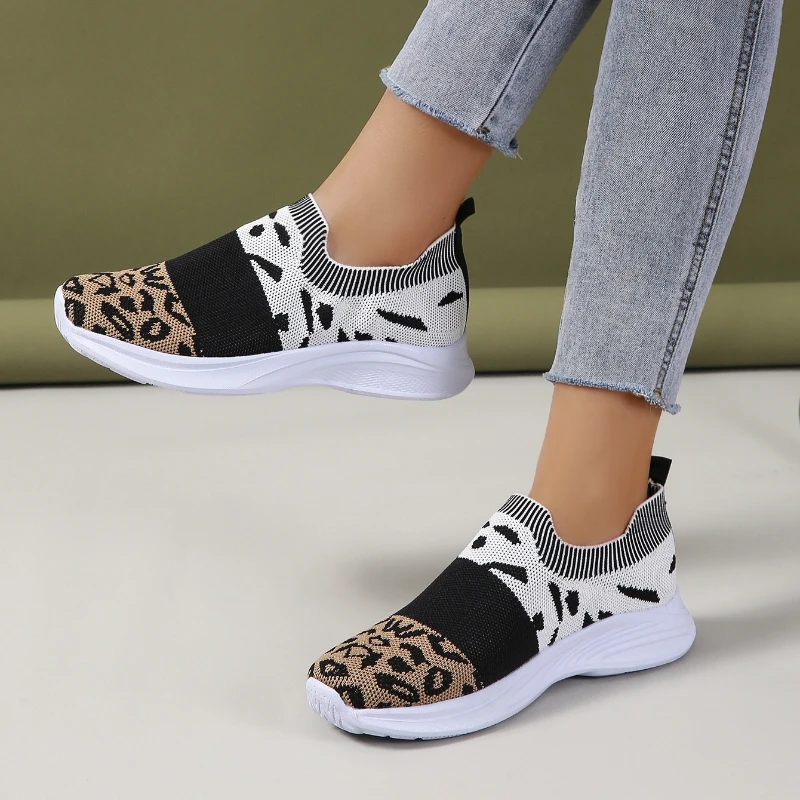

Spring Summer 2022 Platform Flying Woven Women's Shoes Sports Soft Sole Comfortable Casual Breathable Leopard Print Women Shoes