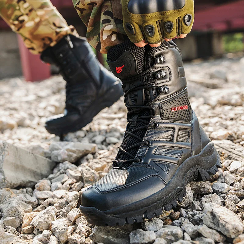 High Top Lace Up Military Boots Winter Outdoor Non-slip Hiking Shoes Comfortable Jungle Combat Boots Wear-resistant Men's Shoes