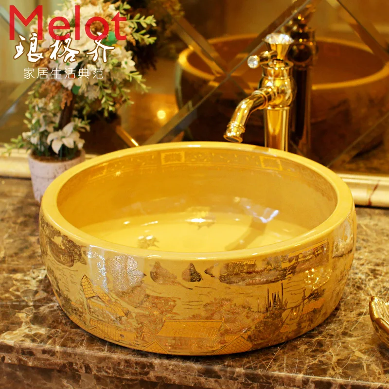 

Jingdezhen-lavabo de cerámica para baño, Serie Artística Qingming
