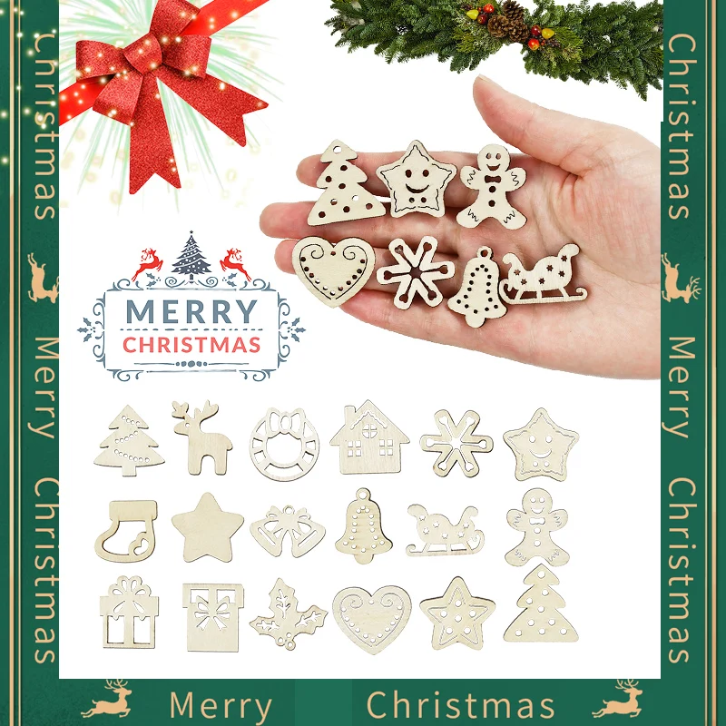 50 шт. смешанные незавершенные деревянные рождественские украшения сделай сам