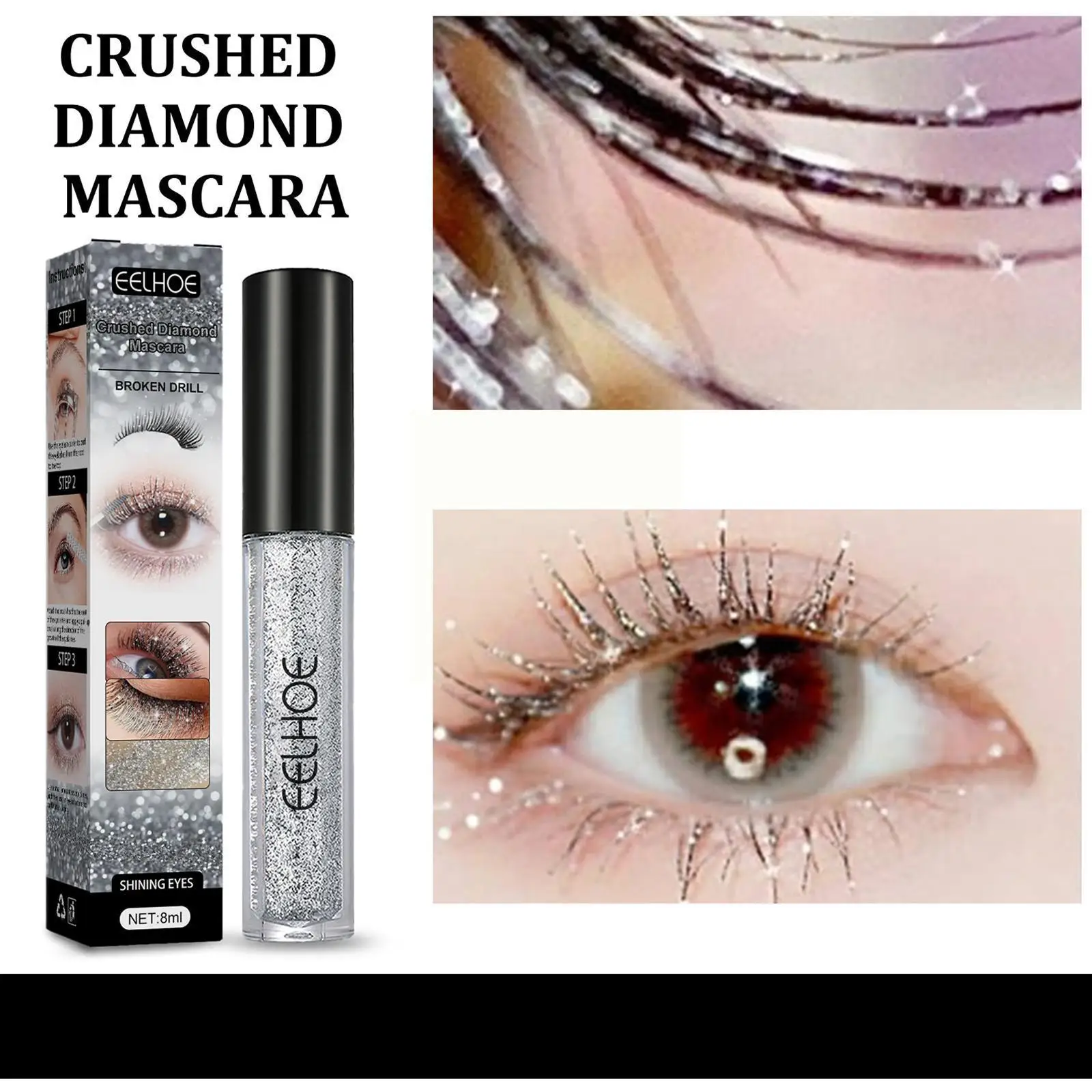 

Diamond Glitter Mascara Quick Dry Water Drop Makeup Long Curling Shimmer Shiny Lasting Thick Mascara Makeup Waterproof Eyel G7r7