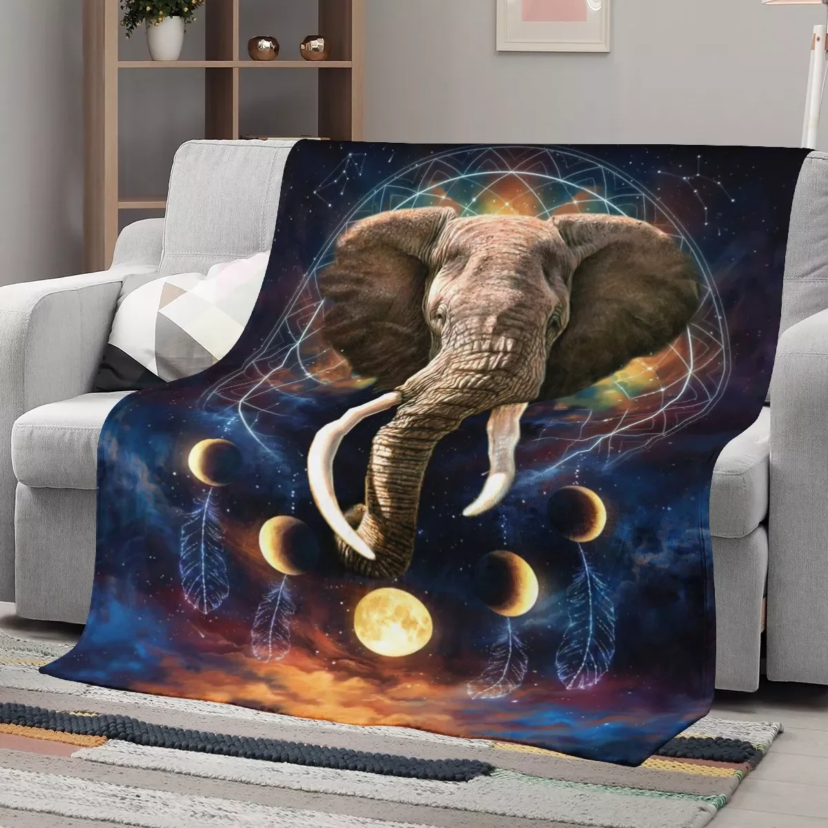 

Плед TOADDMOS для кровати, зимнее теплое пушистое одеяло с принтом слона и Луны, шерпа, летнее офисное тонкое одеяло для сна