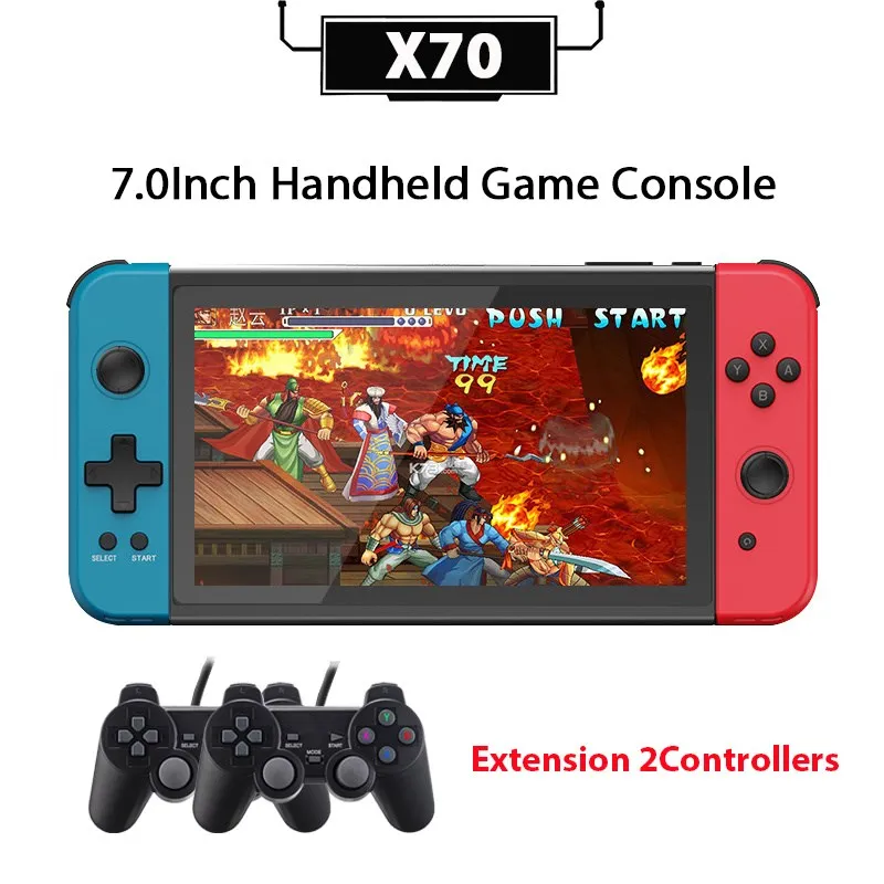 X70 2023 New Retro Handheld Game Console 7.0Inch HD Screen 64G 6000Games Extension Controller HD Output Retro Video Game Console