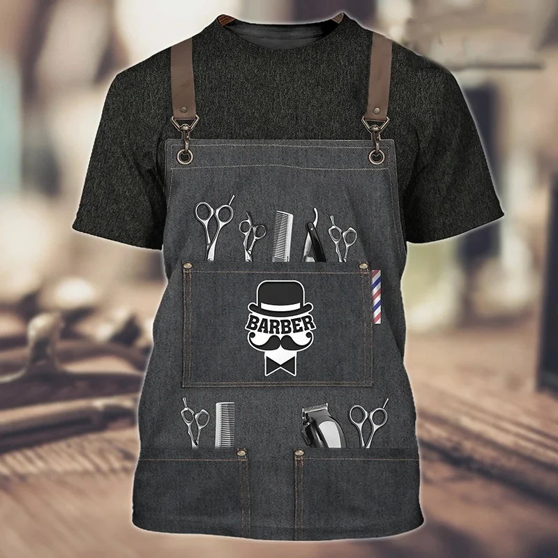 Фото Barber Uniform Fake Suit Graphic T Shirt for Men Tops Tee Shirts Harajuku Fashion 3D Haircut Tool Printed T-shirt Women Clothing №2