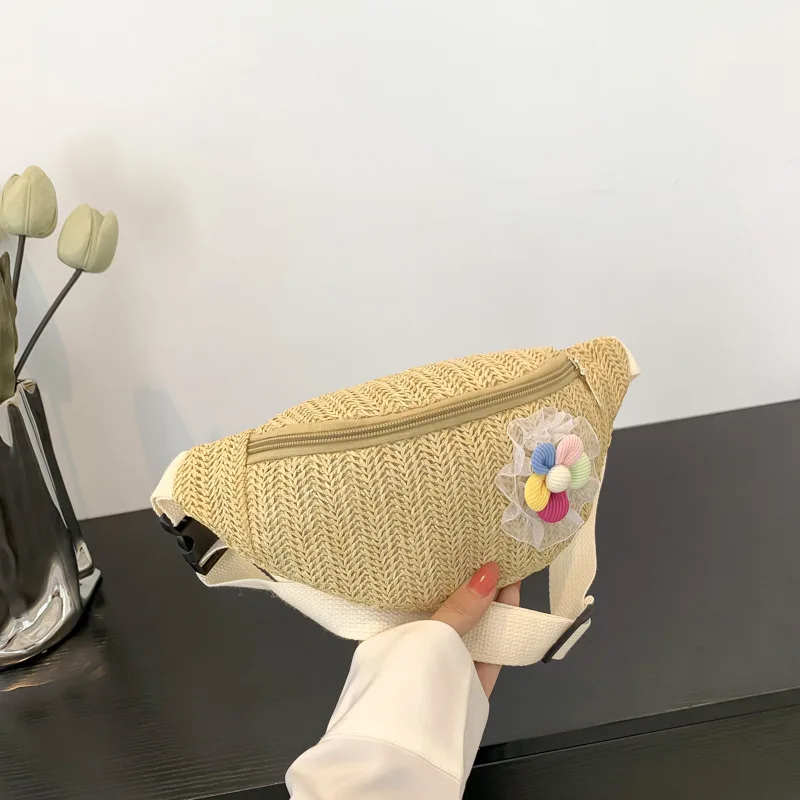 

Woven Chest Bag for Women Solid Color Wide Strap Crossbody Bag Large Capacity Shoulder Bag Women Casual Travel Beach Fanny Packs
