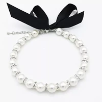 cute fashion pet pearl collar dog cat pearl necklace collar with bling accessories pet puppy jewelry