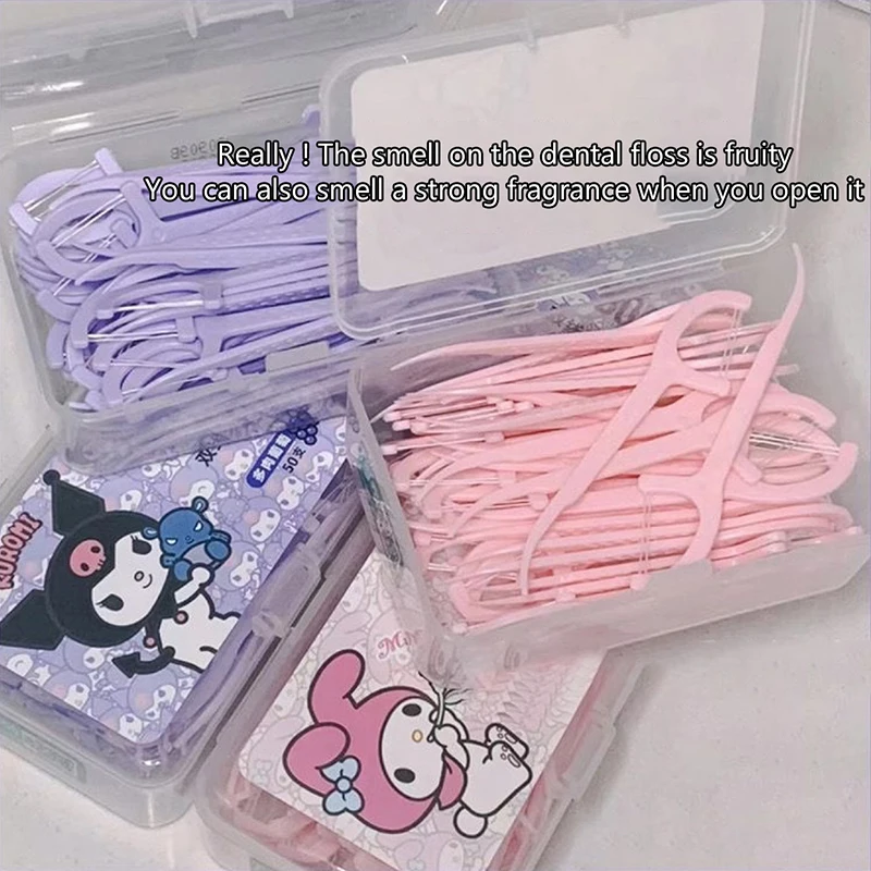 50 шт. Sanrio Kuromi Floss Toothpick My Melody Fruit Flavor Dental Pick Зубочистка Засіб для чистки зубов с