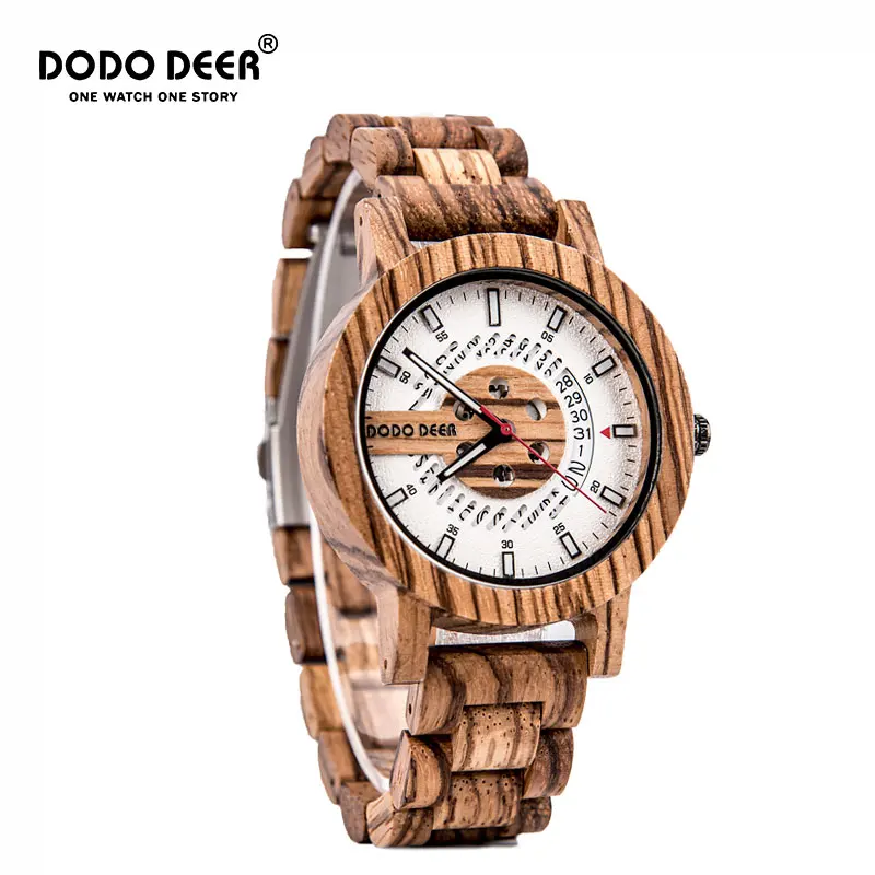 

DODO DEER Wooden Watch Men's Calendar Handmade Japanese Quartz Creative Auto Date Display Wristwatch Man Gift for Him OEM