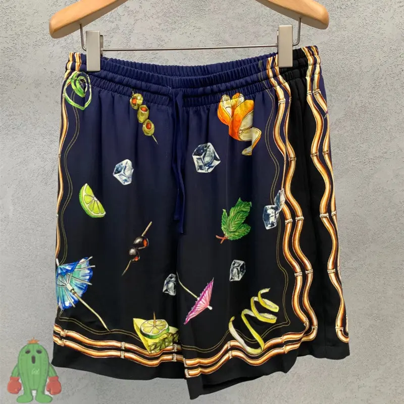 

High Street CASABLANCA Shorts Colorful Cider Whiskey Print Blue Short Pants