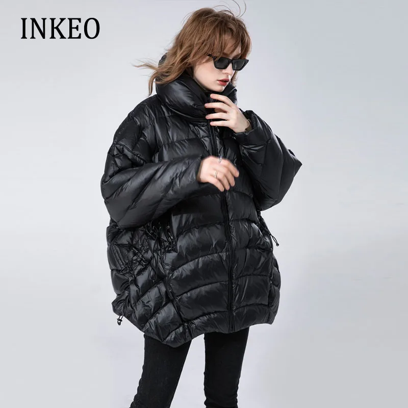 Luxury Batwing sleeve down jacket 2022 Winter Women Black Fashion Irregular puffer coat Oversized Ladies clothing INKEO 2O299