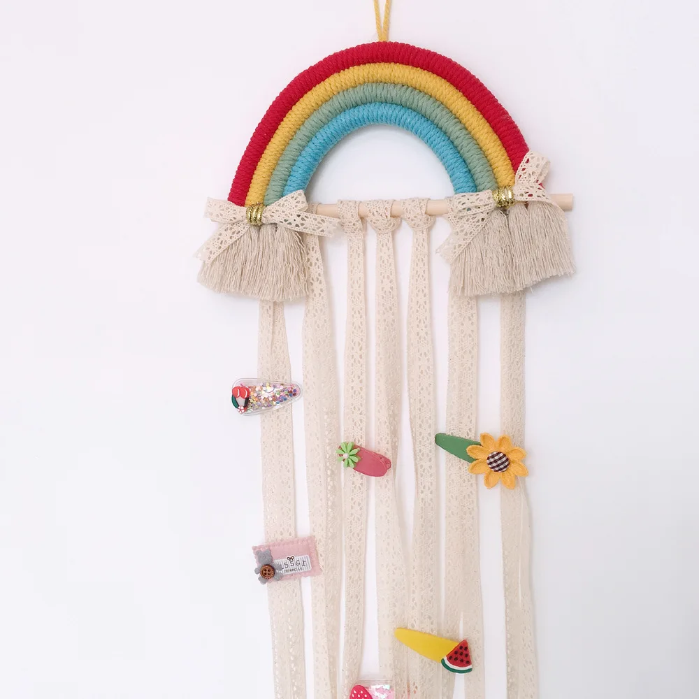 Nordic Style Woven Rainbow Childrens Hair Clip Hair Accessories Storage Belt Wall Hanging Headwear Finishing Belt Finishing Rack