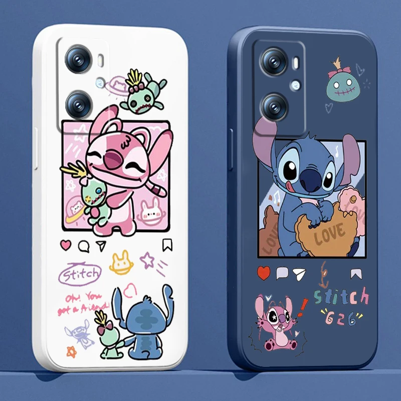

Phone Case For OPPO A96 A94 A93 A77 A76 A74 A72 A57 A53S A16 A9 Find X5 X3 Lite F21 5G Disney Stitch Fashion Cute Liquid Rope