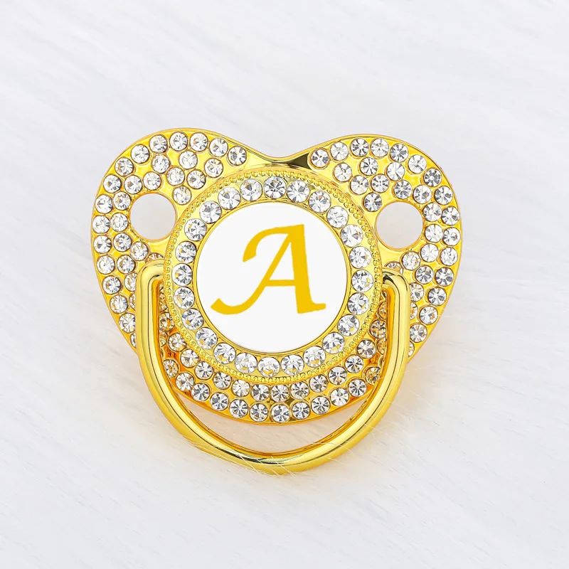 

New Name Initial Letter Gold Baby Pacifier BPA Free Silicone Infant Newborn Nipple Luxury Bling Newborn Dummy Soother Gift 6-12M