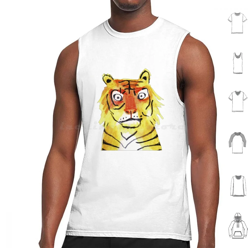 

Tiger Too Tank Tops Vest Sleeveless Tiger Cute Animal Zoo Wild Wildlife Saryandsaff Sary And Saff Yellow Orange Red Stripes