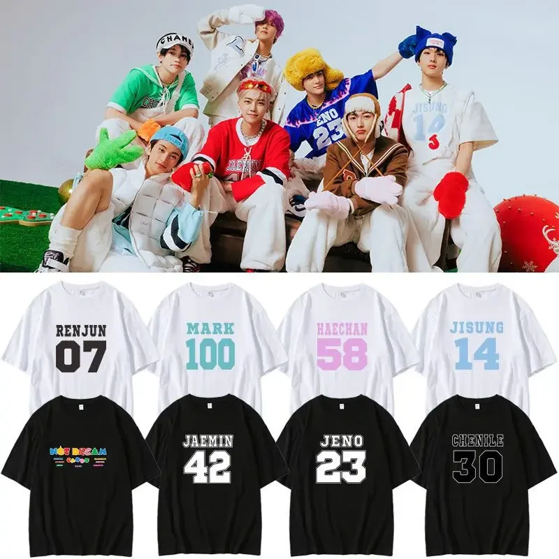 KPOP NCT Dream Хлопковая футбольная рубашка с коротким рукавом Oversize Повседневная