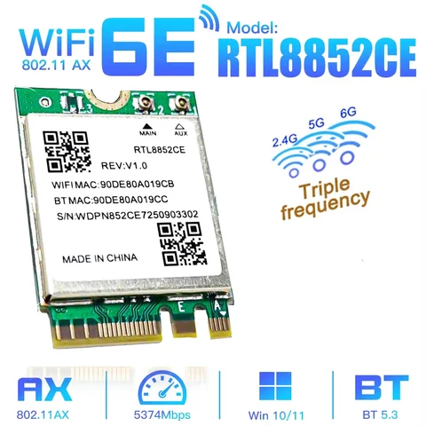 Беспроводная сетевая карта kebidumei RTL8852CE Wi-Fi 6E Bluetooth 5.3 для Windows 10/11
