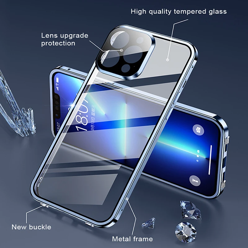 Metal Magnetic Magsafe case For iPhone14 13 12 11 Pro Max 360 °Full Screen camera Clear HD Glass Shockproof Protection Cover