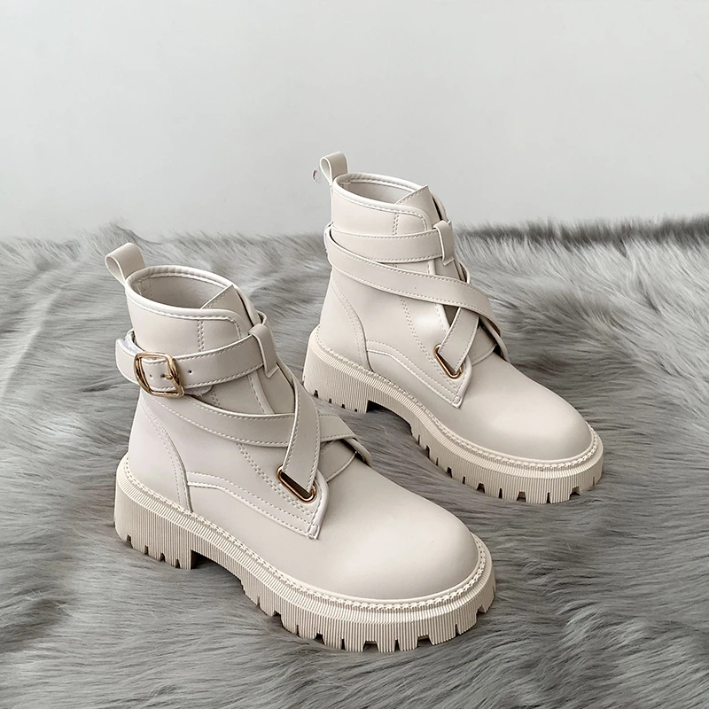 

2022 Fashion New Shoes Women Boots Autumn Winter All-match Comfort Boots Women High Quality Pu Leather Chunky Heels Shoes