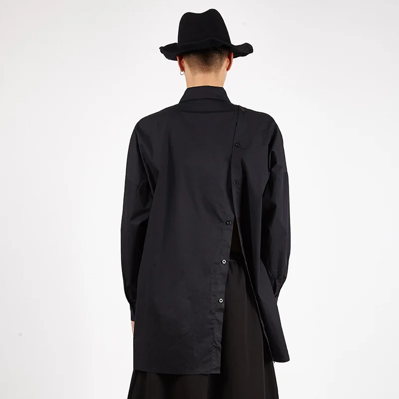 Dark Japanese Cardigan Shirt Casual Slit Men's Long-sleeved One-shoulder Loose Long Coat Fashion Mid-length Shirt