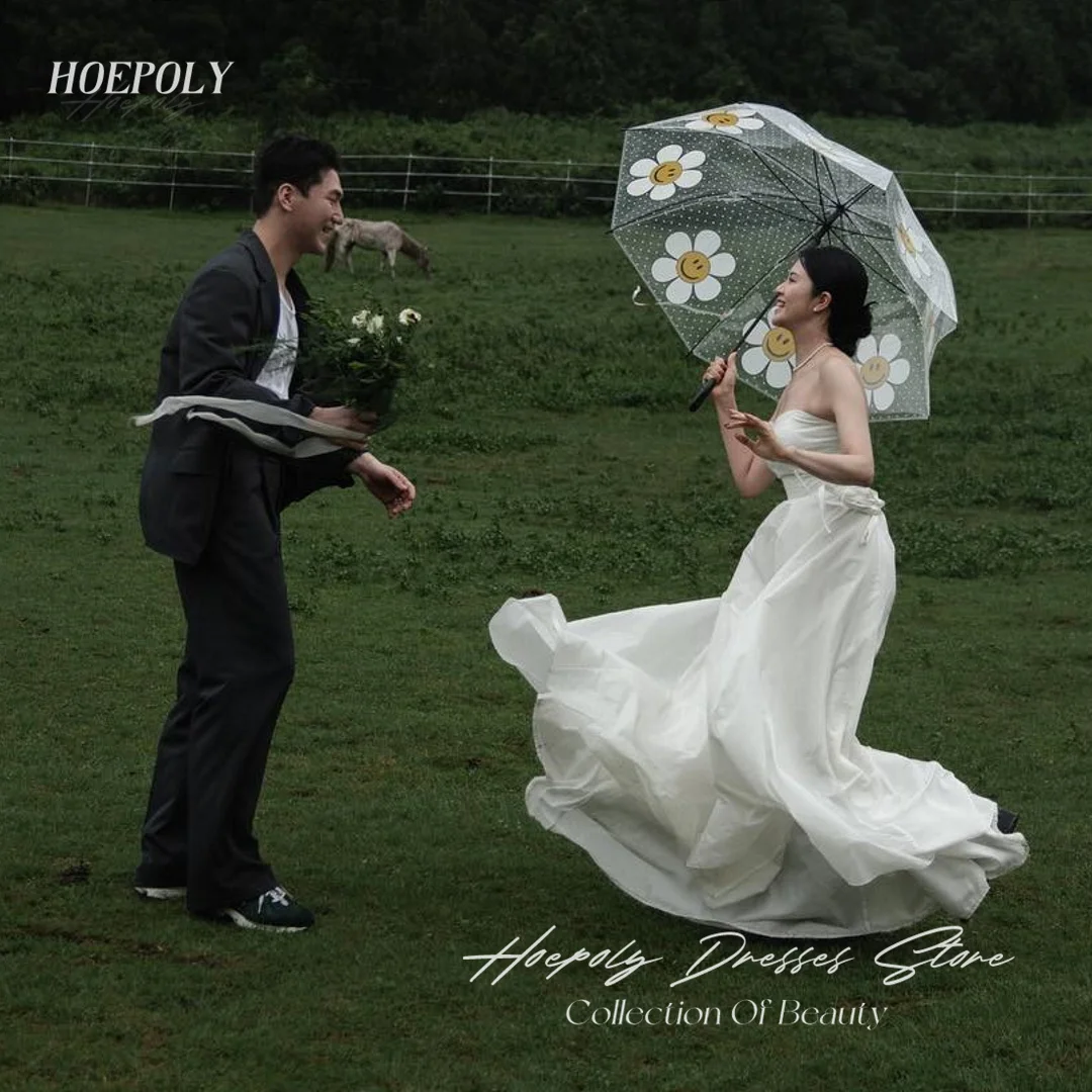 

Hoepoly Strapless A-Line Sleeveless Elegant Beauty Bride Wedding Party Dress Korea 드레스 Photography Wedding Dresses for Women