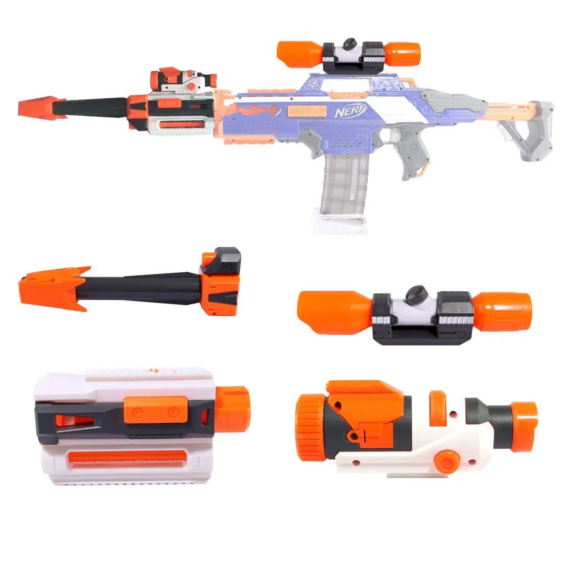 

Набор аксессуаров для модификации игрушечного пистолета Nerf N-strike Elite Series, глушитель, хвостовик, фонарик, универсальная модель