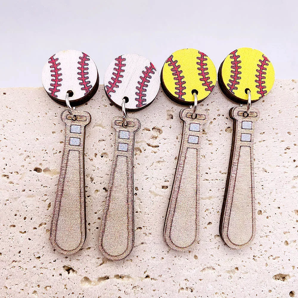 

New Sports Style Wood Simple Earrings Ball Sports Baseball baseball bat Earrings