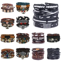 punk bracelets for women vintage multilayer leather braid bracelet skull charm pendant rope wrap bracelets male gothic jewlery