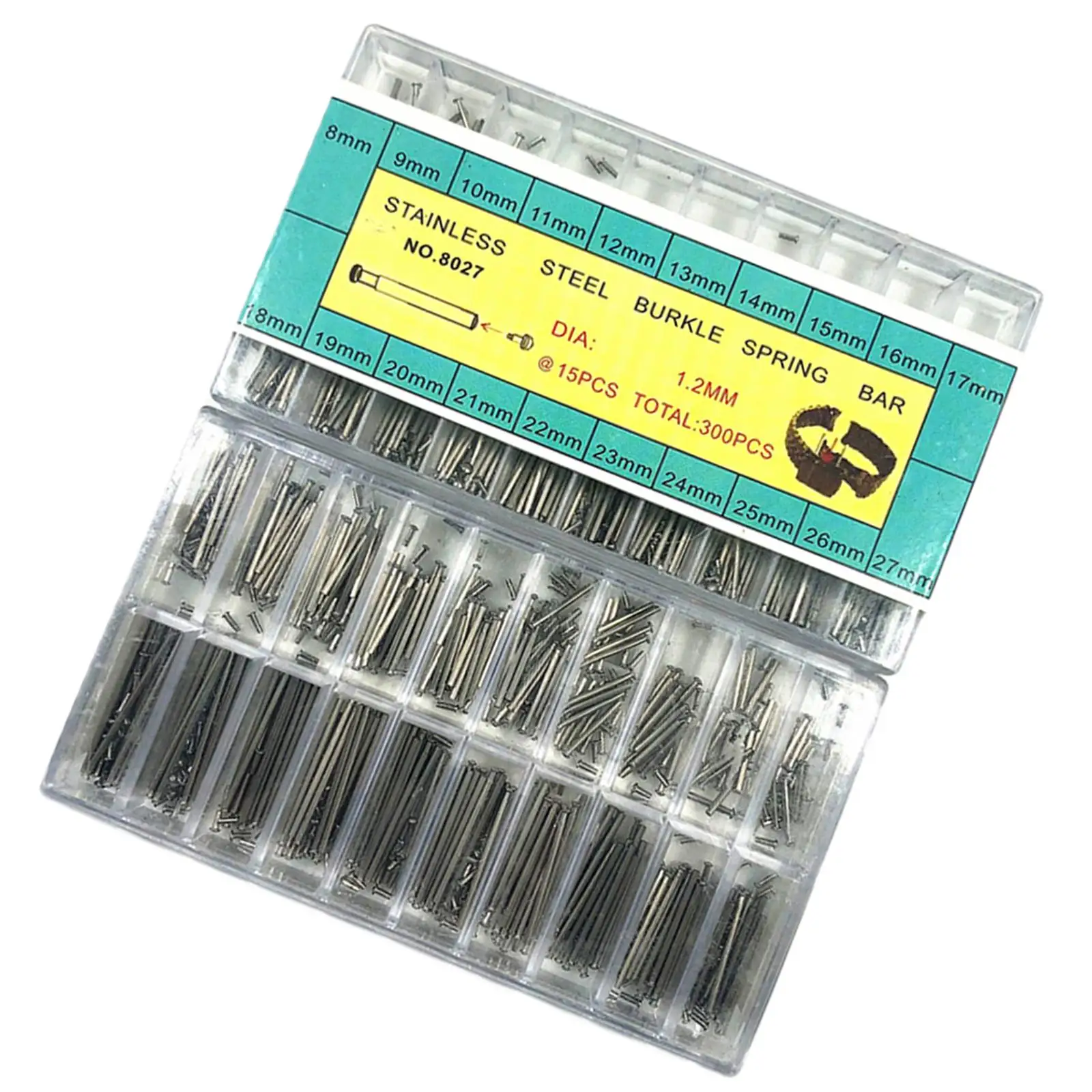 

300Pcs Stainless Steel Watch Band Spring Bars 8-27mm Straight Pins with Storage Case Repair Kit 20 Sizes Jewelry Making