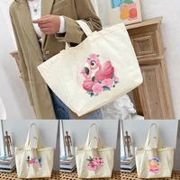 flamingo print shopping bags trend harajuku style handbags canvas shoulder bags girls casual shopper tote bag women sundries bag