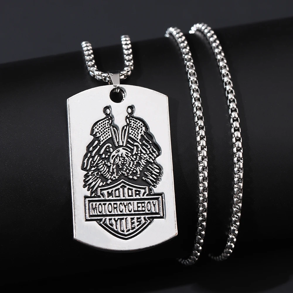 

Vintage Eagle Logo Square Sign Hip-hop Punk Stainless Steel Biker Men's Necklace Pendant Sweater Chain Pendant collar de hombre