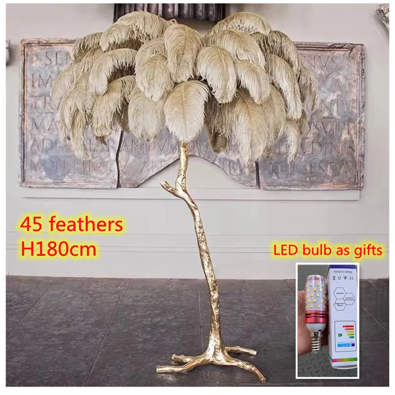 

Modern Living Room Floor Lamp Gold Resin Corner Bedroom Tall Ostrich Feather Standing Lamps Nordic Decoration Home Corner Lights