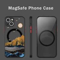 natural landscape painting phone case for iphone 13 12 mini pro max matte transparent super magnetic magsafe cover