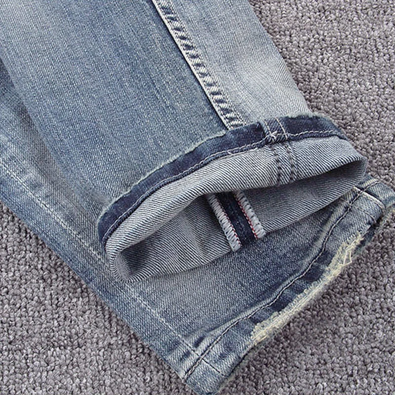 Newly Designer Fashion Men Jeans High Quality Retro Light Blue Elastic Slim Ripped Jeans Men Vintage Trousers Denim Pants Hombre
