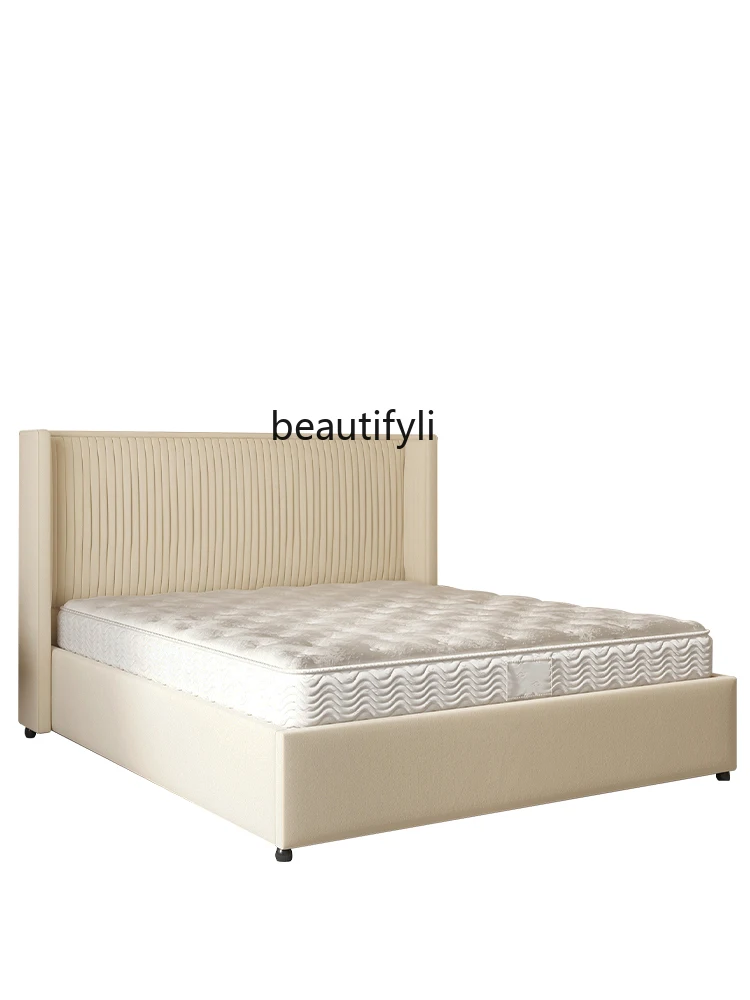 

zq French Entry Lux Cream Bed Fabric Bed Modern Minimalist Double Bed Nordic Retro Soft Bag Marriage Bed