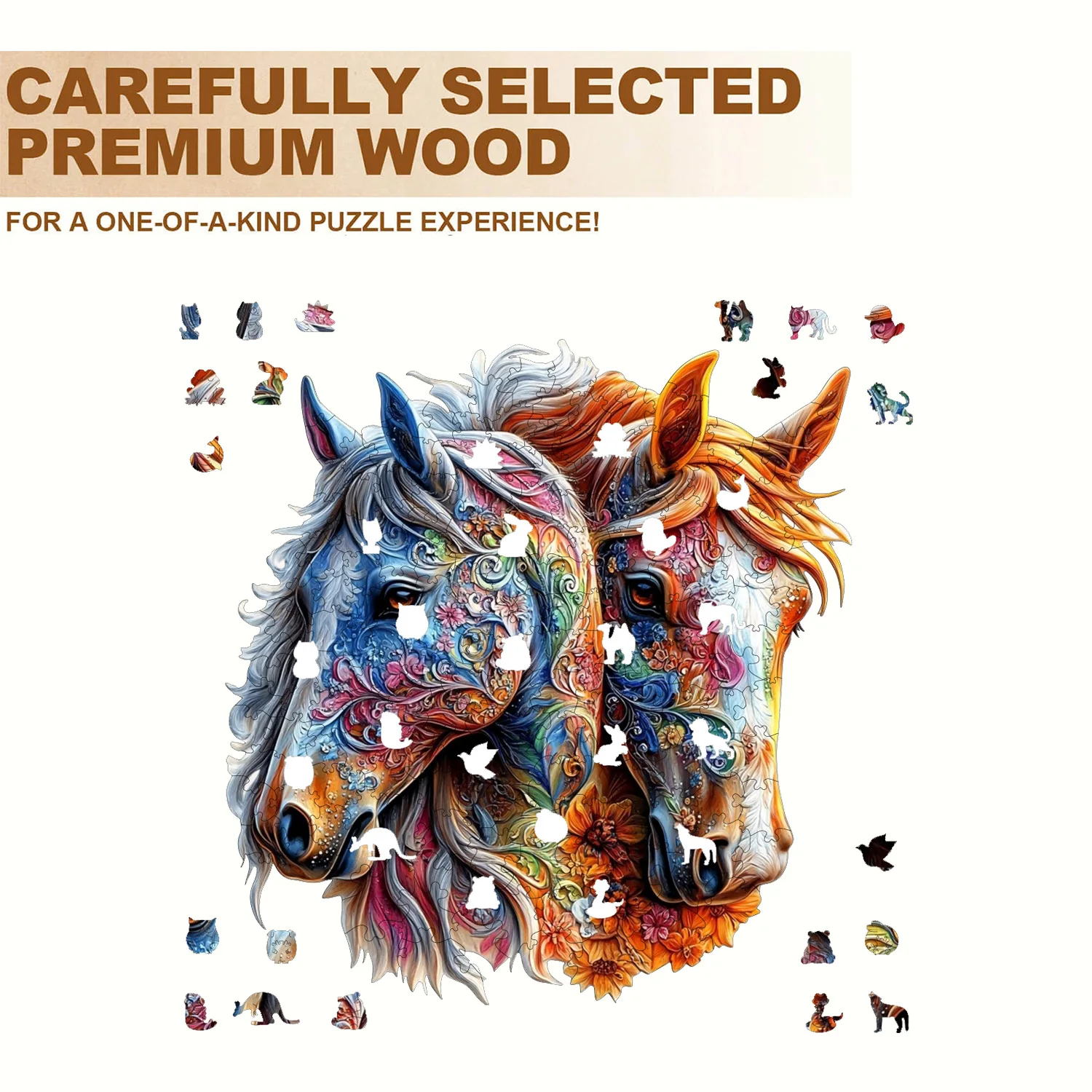 Фото Деревянный пазл с изображением лошадей, кошек и черепах - Уникальный пазл в форме животных, подарок для взрослых, для расслабления, изысканное декоративное изделие в коробке №3