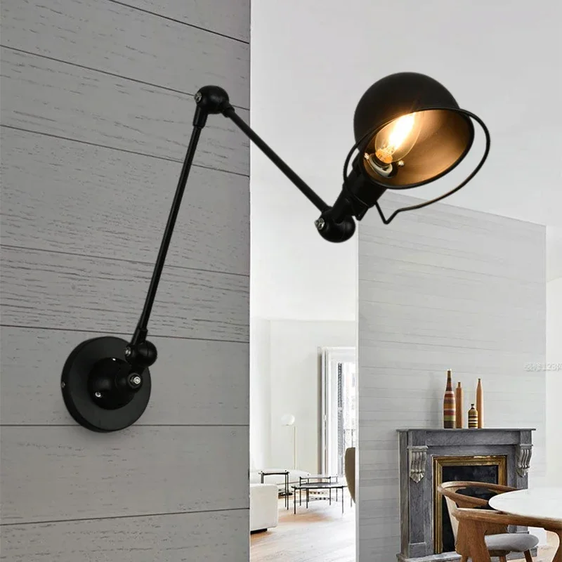 Американский ретро черный светодиодный настенный светильник регулируемый для