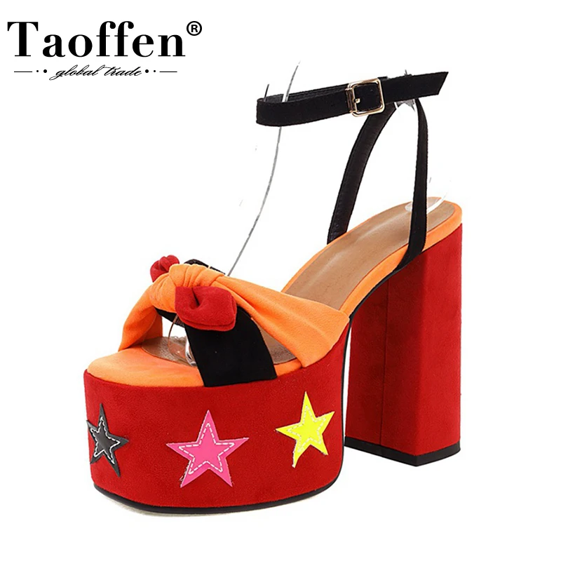 

Taoffen New 2022 Women Sandals Real Leather High Platform Mix Color Summer Woman Shoes Fashion Chic Party Footwear Size 34-43