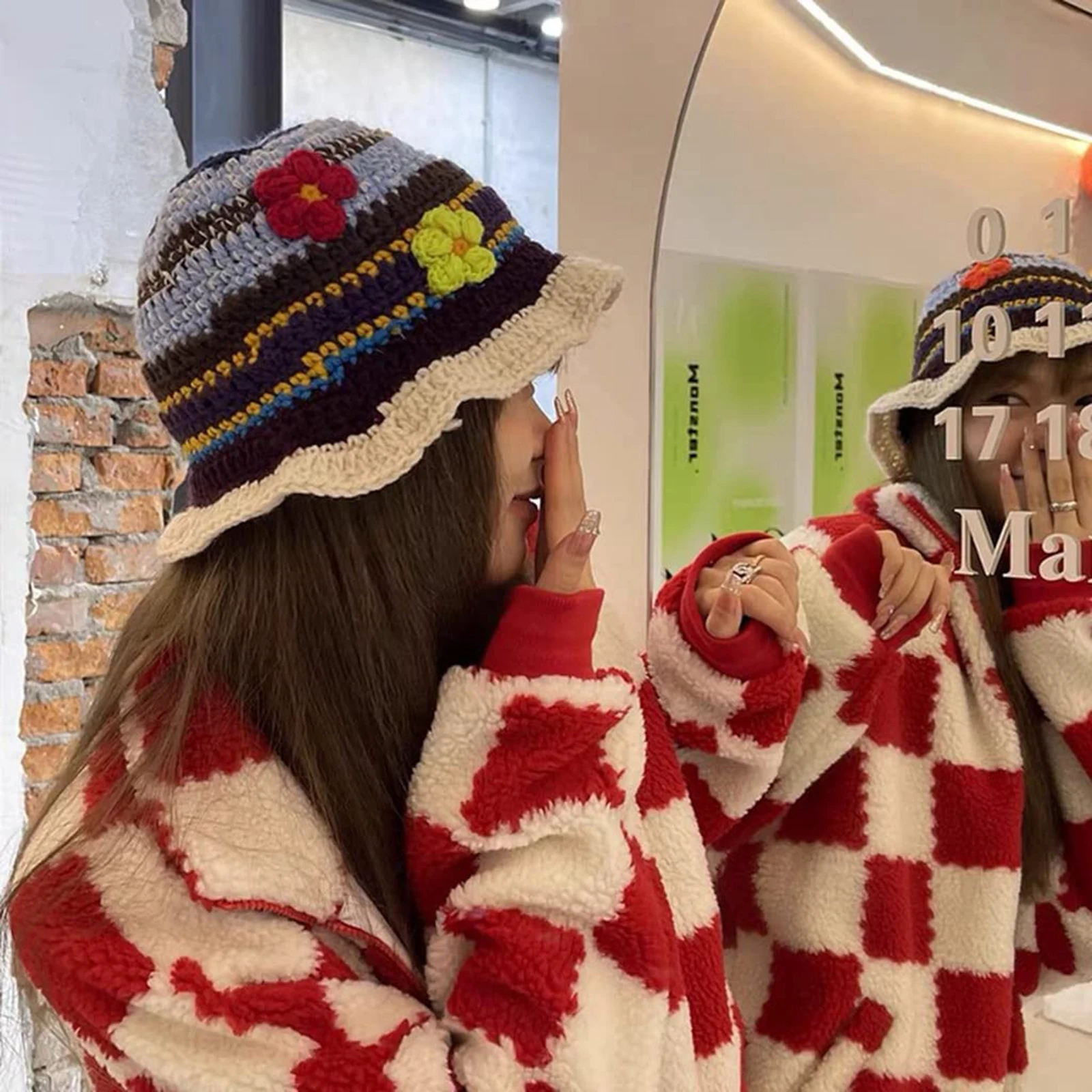 

Панама женская вязаная Солнцезащитная в полоску/полоску, Пляжный головной убор в стиле бохо, с отверстиями, с цветами