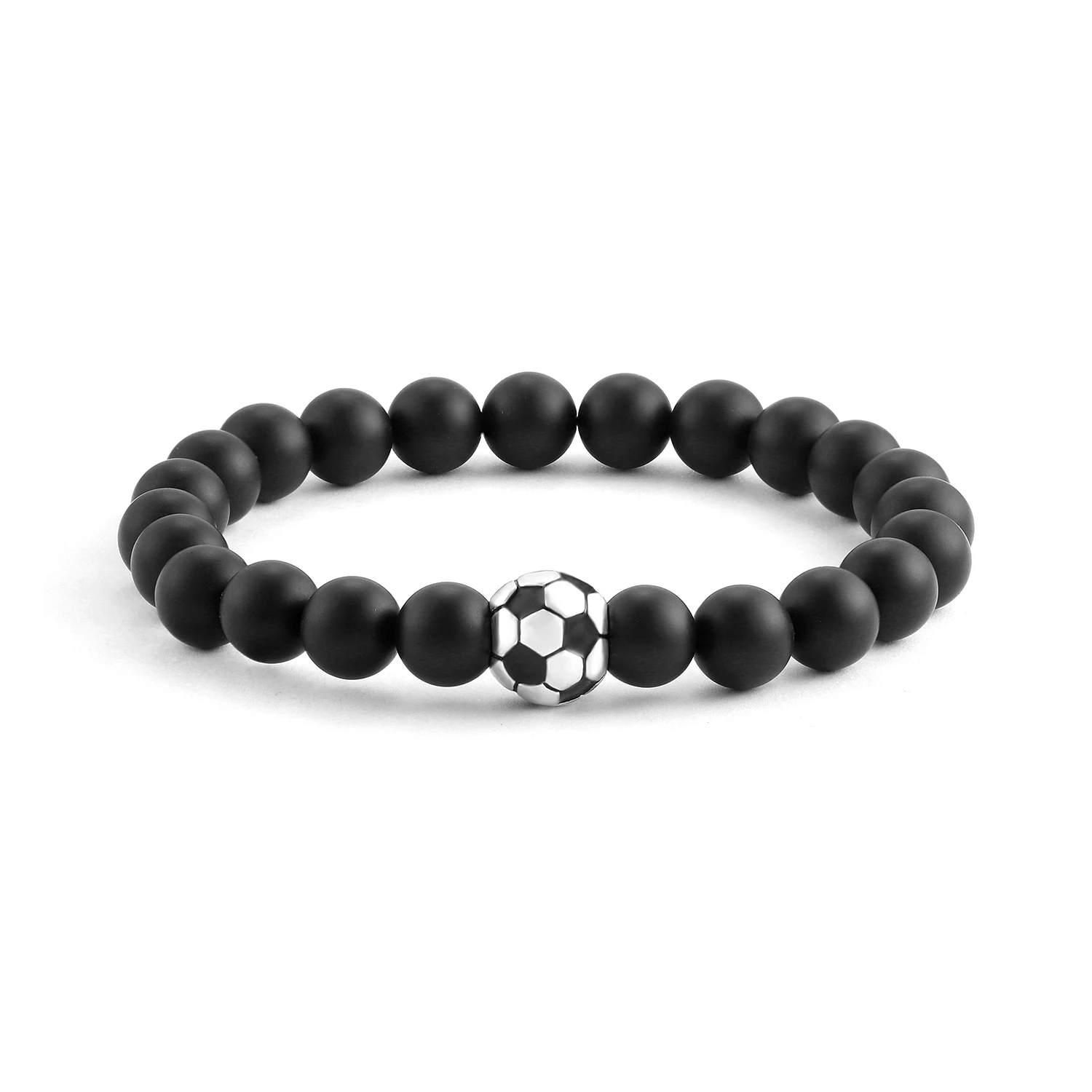 Модный мужской браслет с черными натуральными камнями диаметром 8 мм |