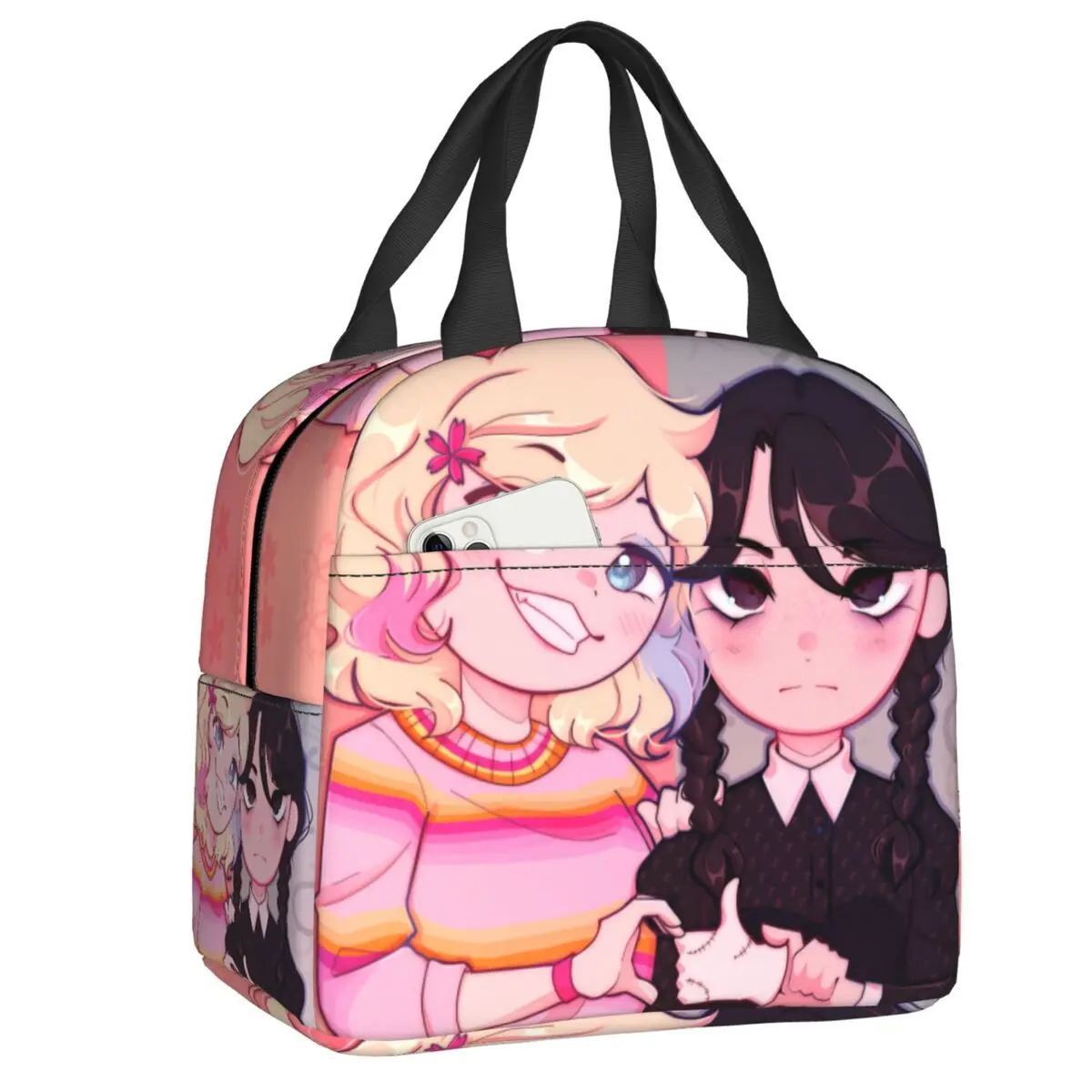 

Custom Wednesday Addams And Enid Lunch Bag Women Cooler Thermal Insulated Lunch Boxes for Children School