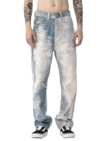 mens 2022 autumn and winter new fashion brand digital printing retro jeans washed street mid waist straight trousers