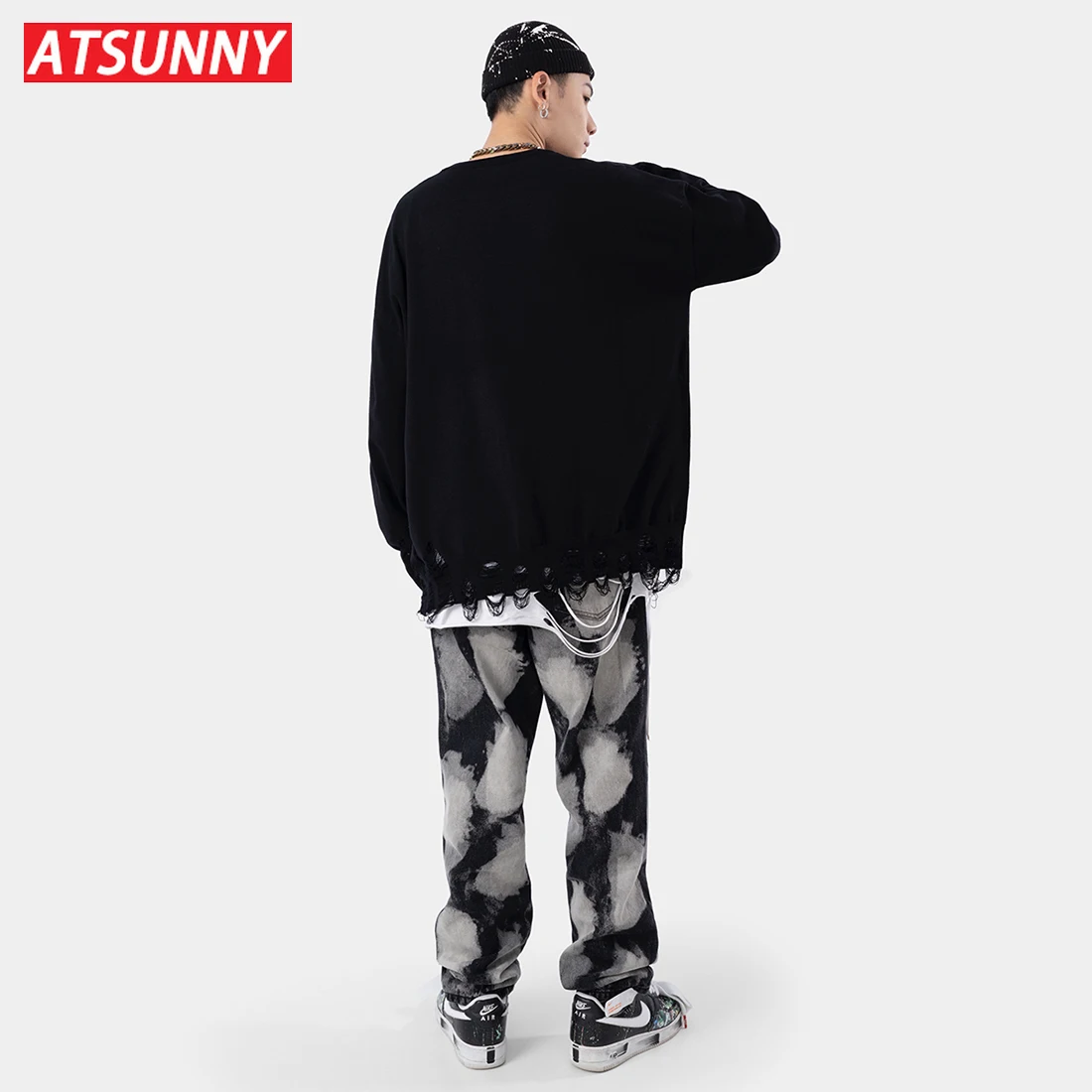 Вязаный уличный пуловер ATSUNNY в стиле хип-хоп свитер Харадзюку готические свитеры